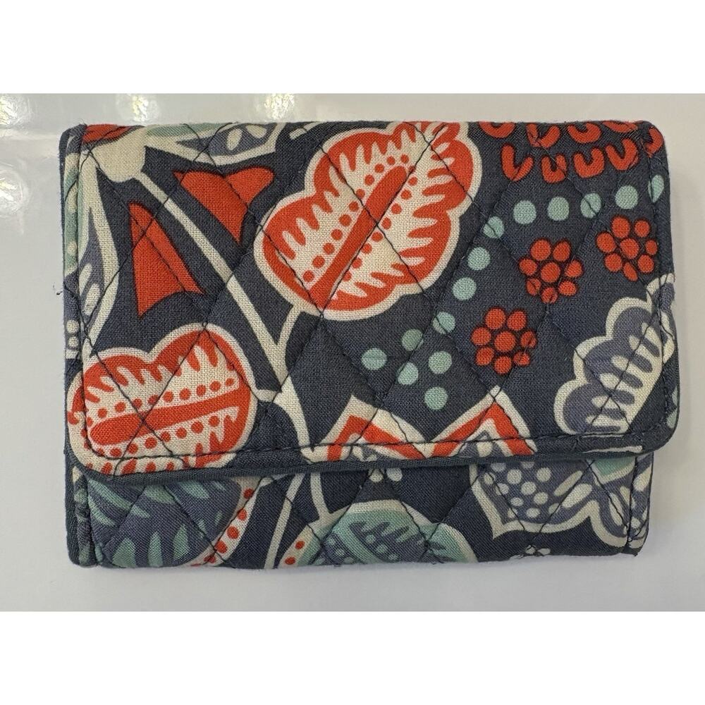 Vera Bradley Tri-Fold RFID Wallet Nomadic Blue Floral Print
